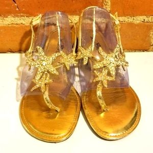 WILD ROSE VTG SANDALS METALLIC GOLD STARFISH BEACH SUMMER HOLIDAY VACA BEACH 5/6